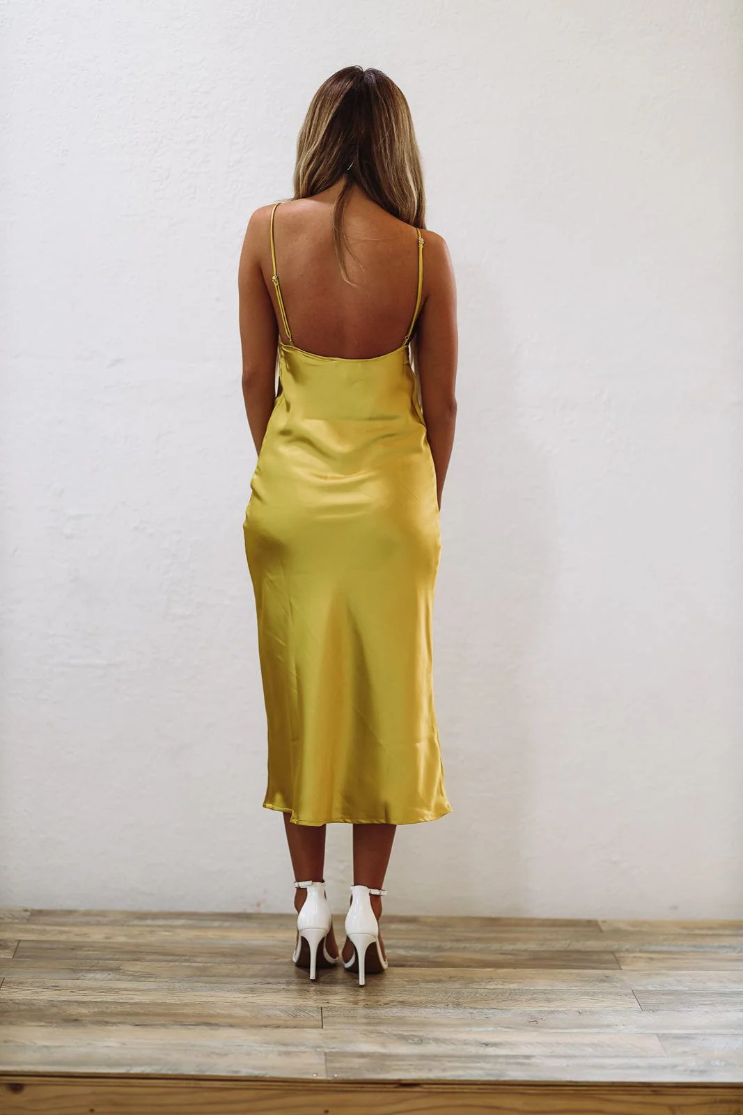 Catching Feelings Satin Midi Dress - Chartreuse (FINAL SALE) - Image 3