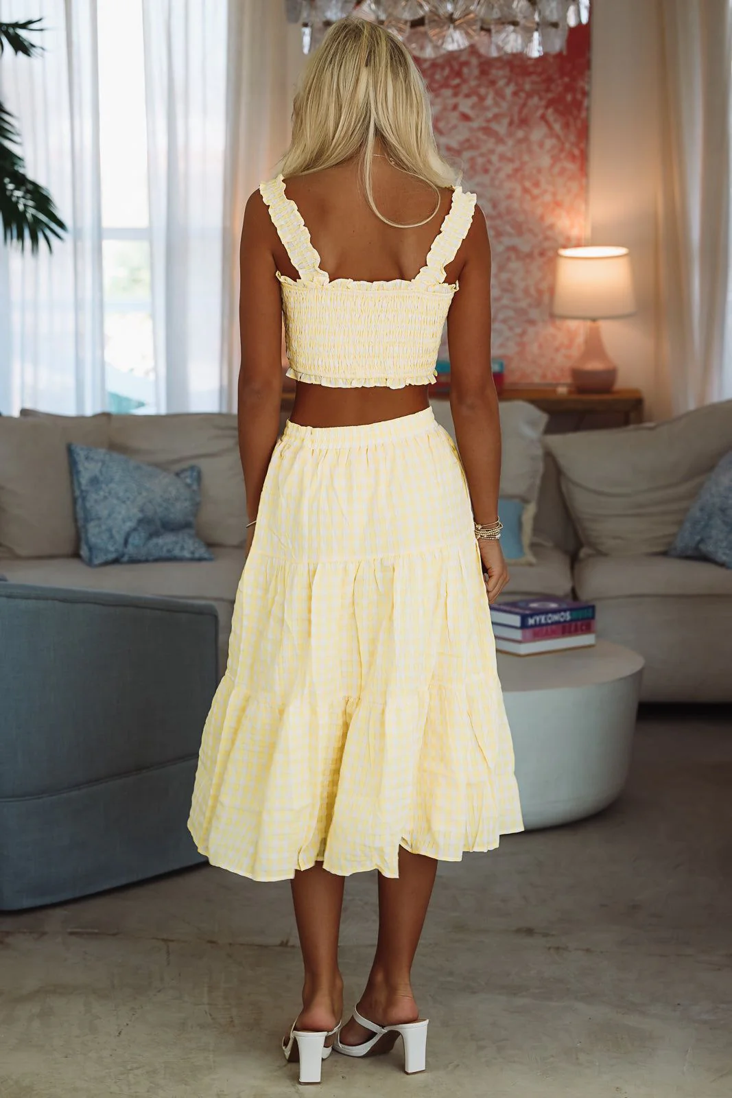 Good Morning Sunshine Crop Top and Midi Skirt Set - Yellow and White - Image 4