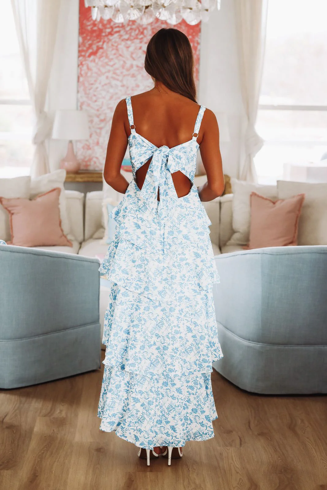 In A Romance Maxi Dress - Blue and White - Image 3