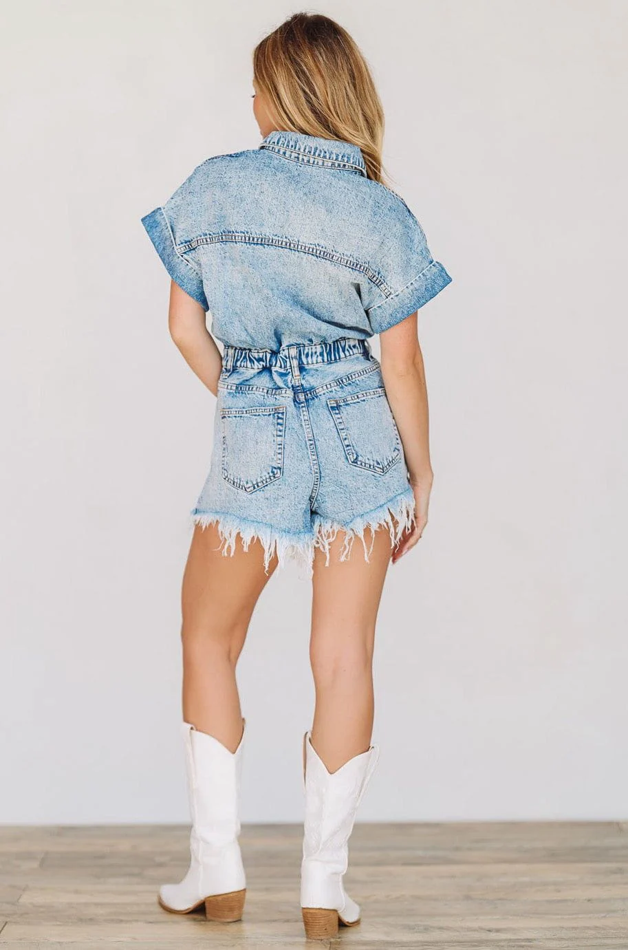 Just So You Know Denim Romper - Blue Acid Washed - Image 3