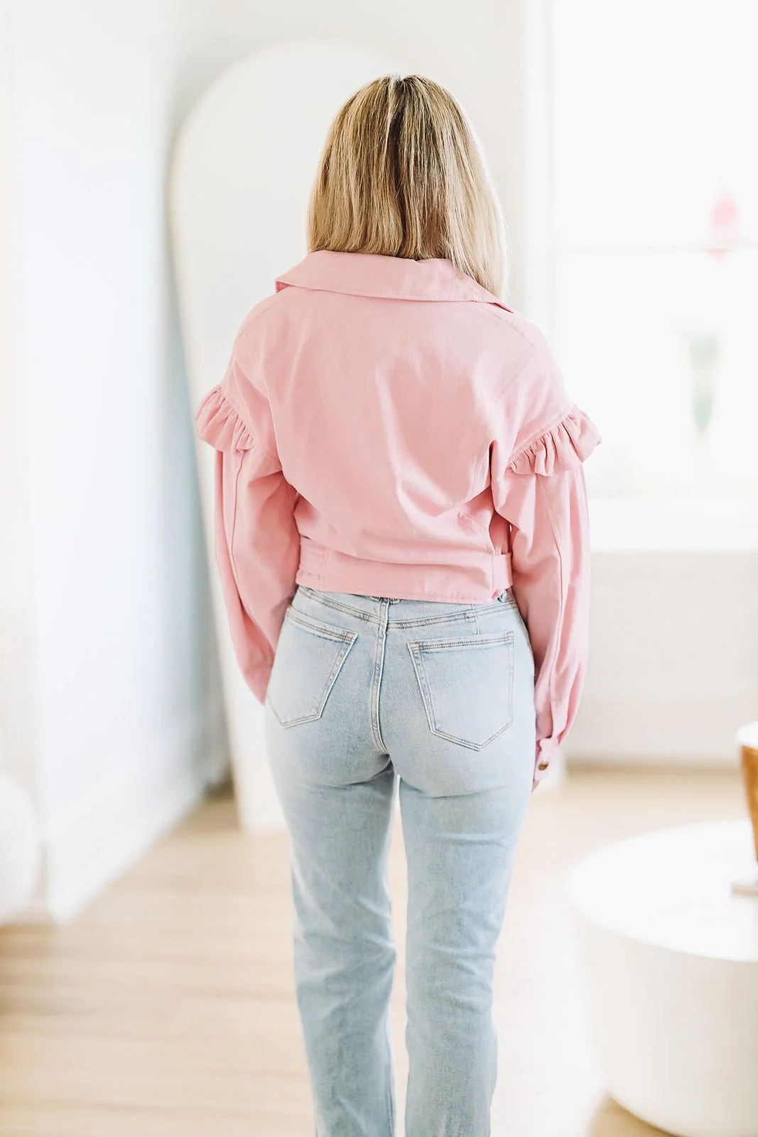 Ruffle Denim Jacket - Pink - Image 3